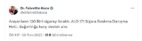 Bakan Koca: ALO 171'i arayan 130 bin ki�i sigaray� b�rakt�